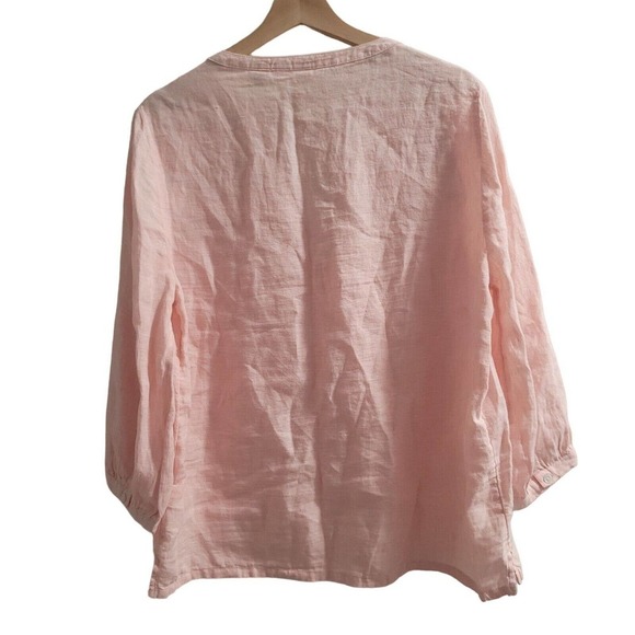 Joie 100% Linen Tunic Top Women's Size L Peach Oversize Pleated 3/4 Sleeves - Picture 2 of 7
